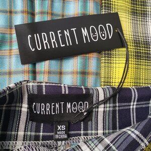Black Yellow & Blue Plaid Current Mood pleated mini schoolgirl punk tartan kilt